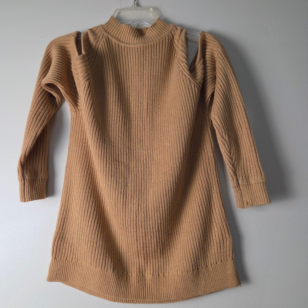 HM Divided Womens Cold Shoulder Mock Neck Ribbed Knit Sweater Camel Brown Small